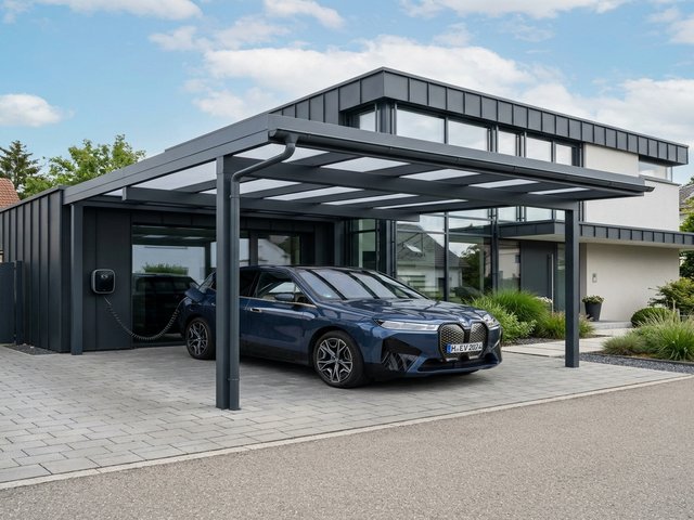 Moderner Aluminium-Carport freistehend und mit Wandanschluss