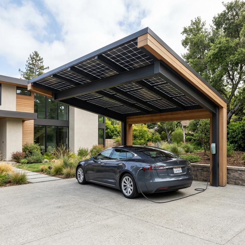 Aluminium Carport mit Solaranlage und PV-Vorbereitung